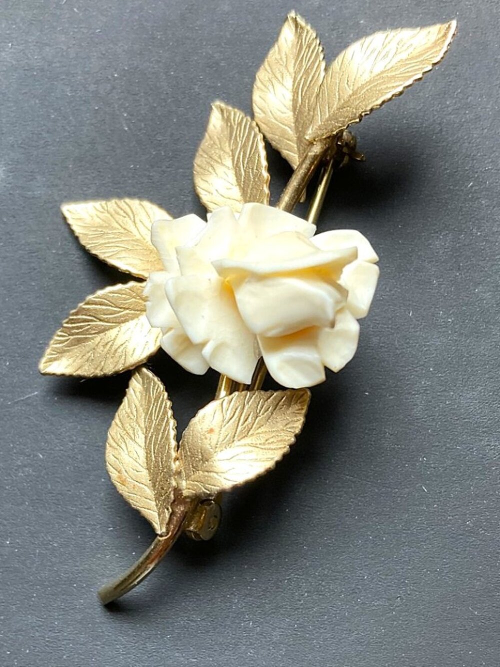 Midcentury gold filled rose brooch signed Charles Reis